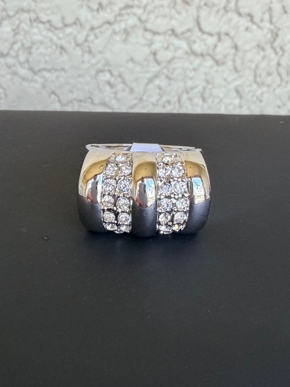 Stunning Camille Lucie Silver Plated Double Barrel CZ Accent Statement Ring
